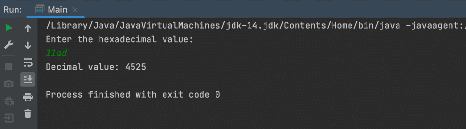 Java program to convert a hexadecimal value to decimal