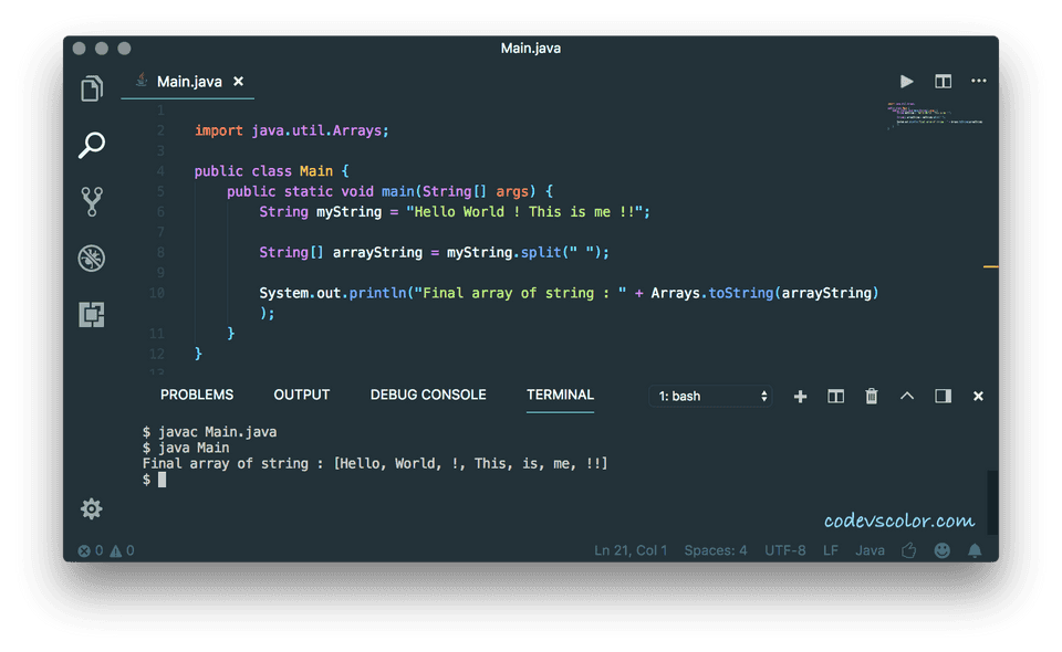 convert string to array of string java