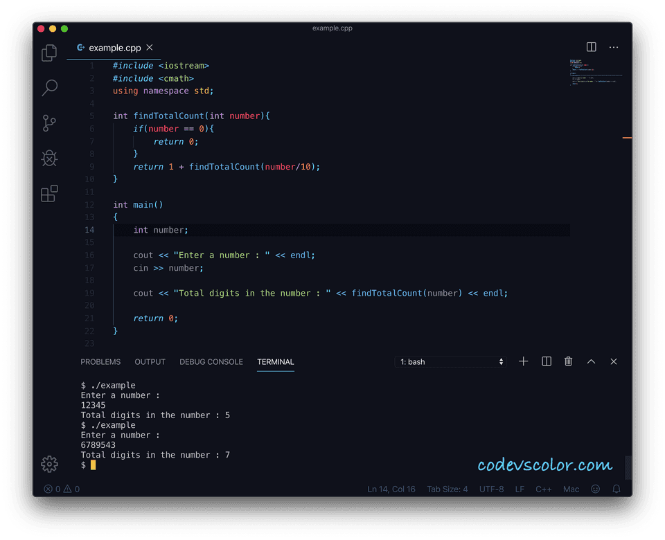 C++ total digits recursive