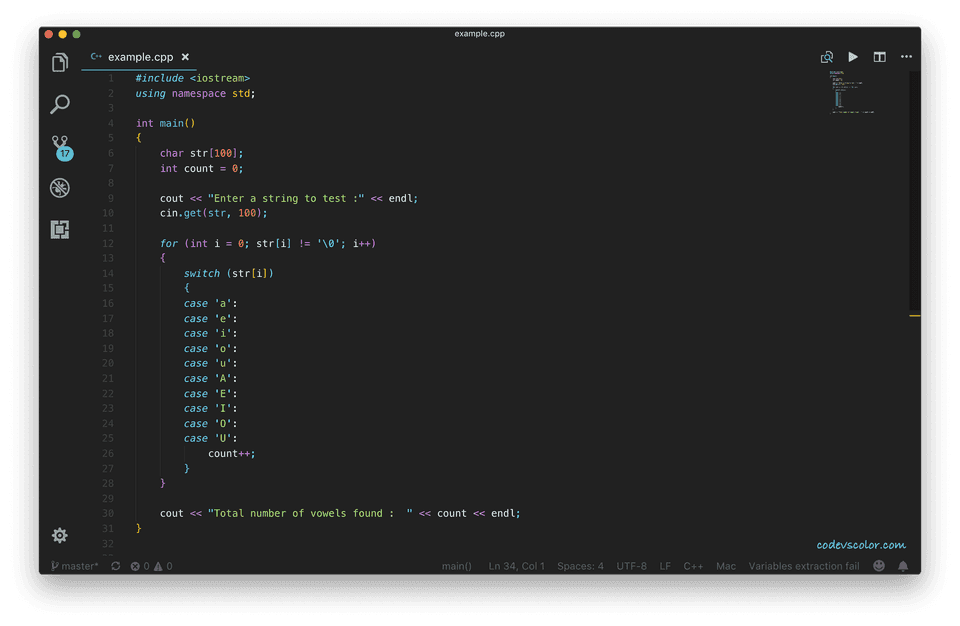 C++ find vowels in a string