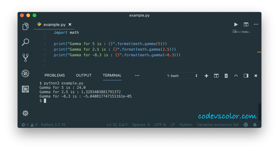 python gamma example