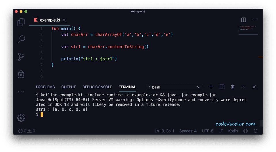 Kotlin char array to string contentToString